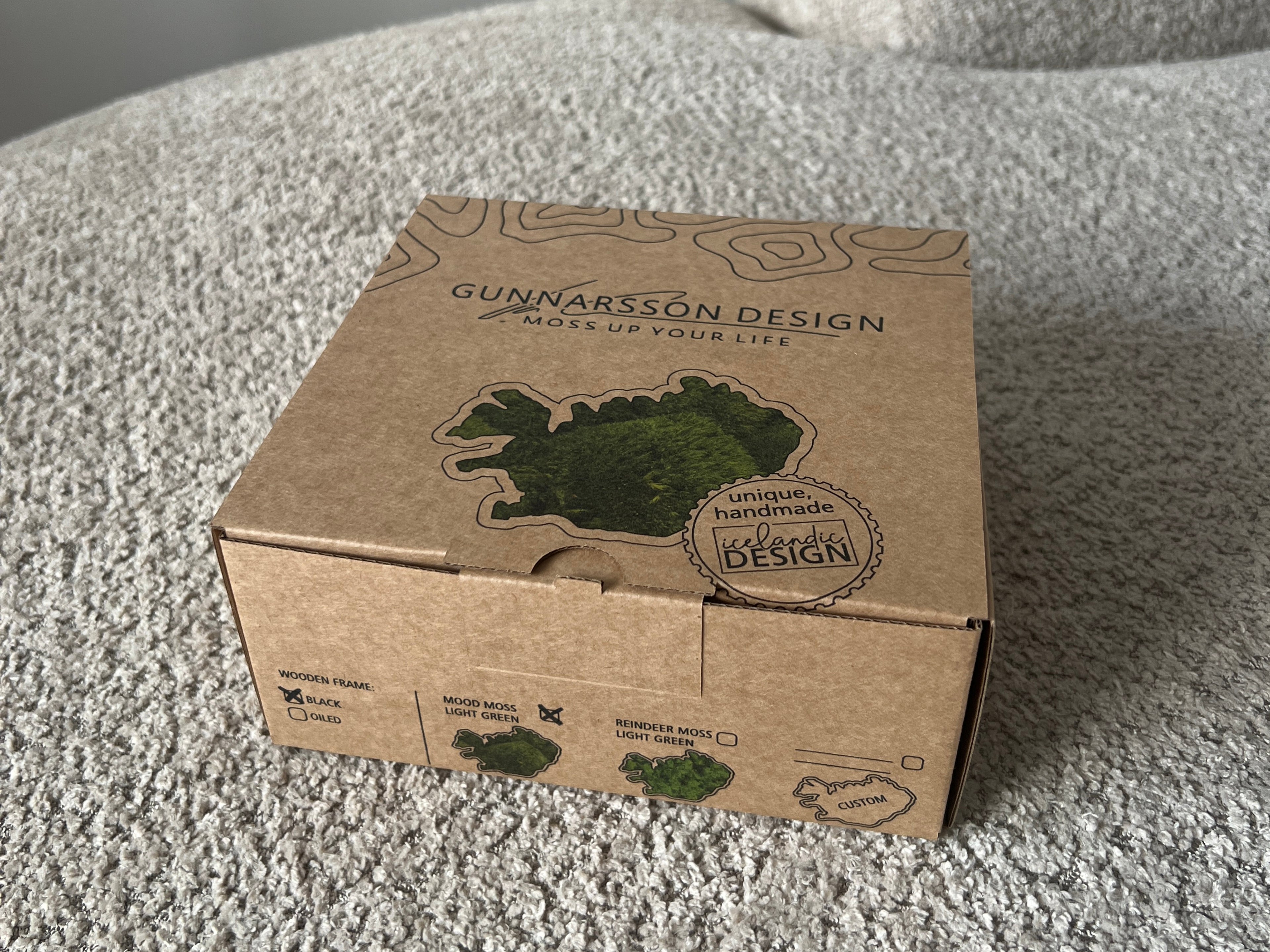 Sustainable packaging for handmade Icelandic moss art